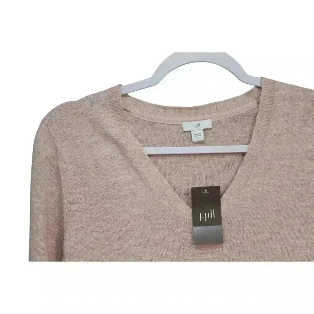 NWT J Jill Blouse Small Pink Cotton Linen Lightweight Coastal Knit Long Sleeve - Picture 5 of 12